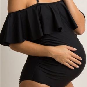Pink blush maternity black one piece swimsuit
